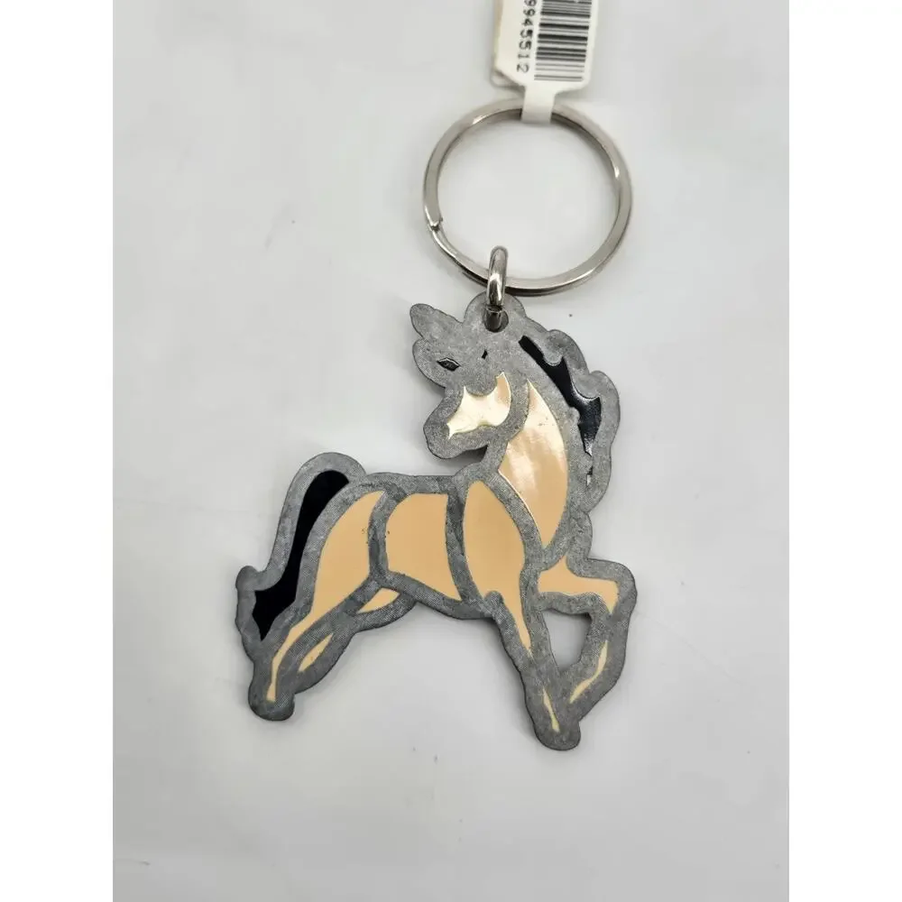 NOS Vintage 80s Unicorn Key Ring Key Chain Stained Glass Style New Old Stock